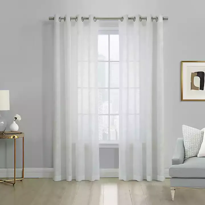 White Boucle Sheer Single Curtain Panel, 63 in.