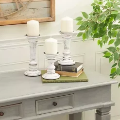 White Brushstroke 3-pc. Pillar Candle Holder Set