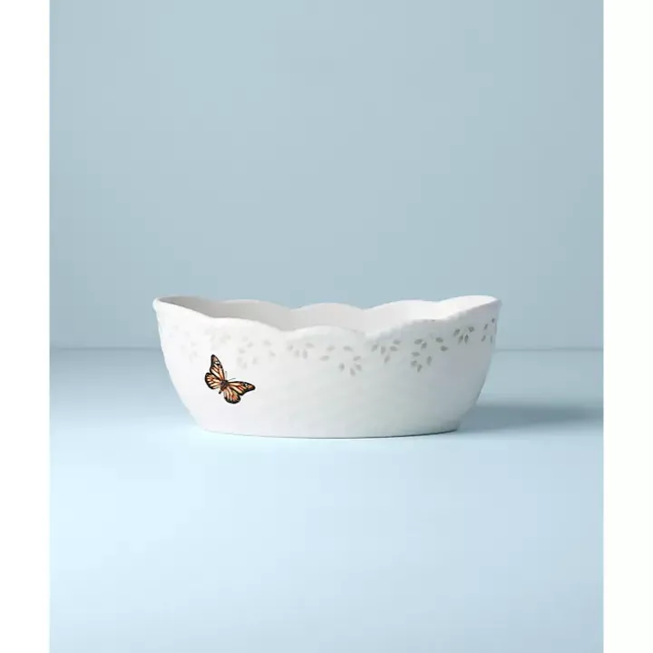 White Butterfly Meadow Porcelain Bread Basket