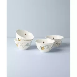 White Butterfly Meadow Rice Bowls, Set of 4