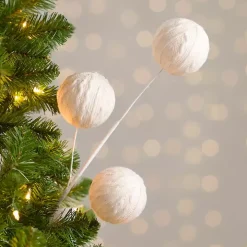White Cable Knit Ball Christmas Pick