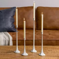 White Cast Iron Taper Candle Holder, 9 in.