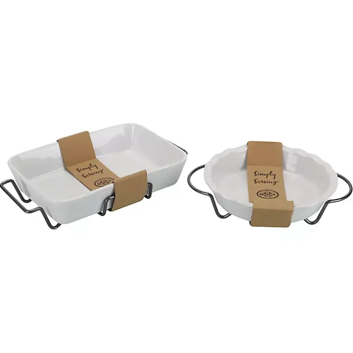 White Ceramic Baker and Pie Dish Set with Racks