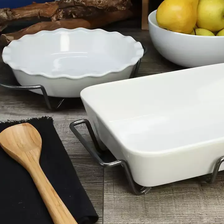 White Ceramic Baker and Pie Dish Set with Racks