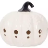 White Ceramic Leaf Pre-Lit Pumpkin Lantern