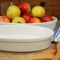 White Ceramic Oval Bakers, Set of 2