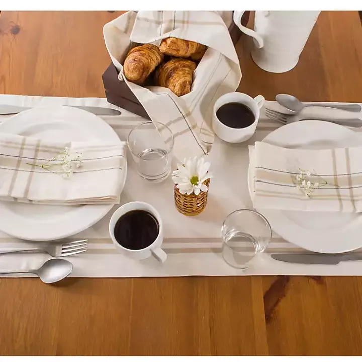 White Chambray French Stripe Table Runner, 72 in.