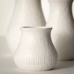 White Chiffon Stone Vases, Set of 3