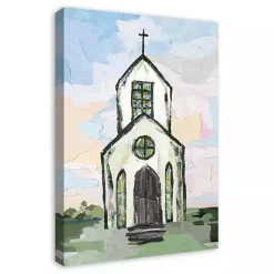White Church Painterly Canvas Wall Art