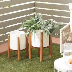 White Corrugated Iron and Wood Planters, Set of 2