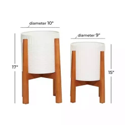 White Corrugated Iron and Wood Planters, Set of 2