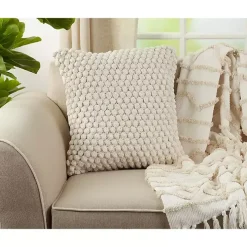 White Crochet Pom Pom Cotton Pillow