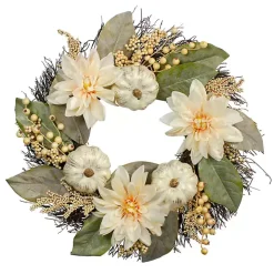 White Dahlia and Pumpkin Harvest Wreath