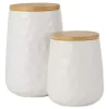 White Dimpled Bamboo Canisters, Set of 2