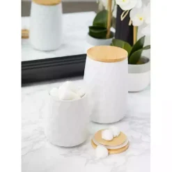 White Dimpled Bamboo Canisters, Set of 2