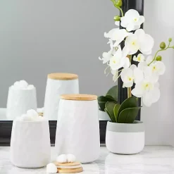 White Dimpled Bamboo Canisters, Set of 2