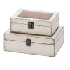 White Distressed Burlap Wooden Boxes, Set of 2