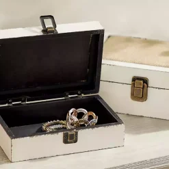 White Distressed Burlap Wooden Boxes, Set of 2