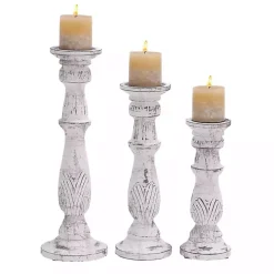 White Distressed Mango Candle Holders, Set of 3