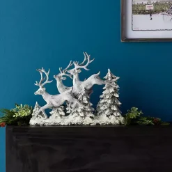 White Distressed Running Reindeer Figurine