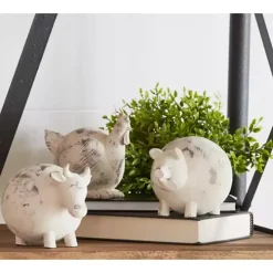 White Distressed Trio Farm Animals Figurine