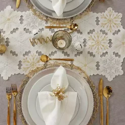 White Embroidered Snowflakes Table Runner