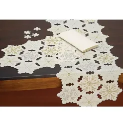 White Embroidered Snowflakes Table Runner