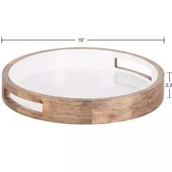 White Enameled Round Mango Wood Tray