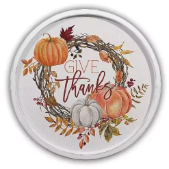 White Give Thanks Pumpkin Wreath Wall Plaque