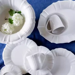 White Glazed Scalloped Ceramic Pasta Bowl