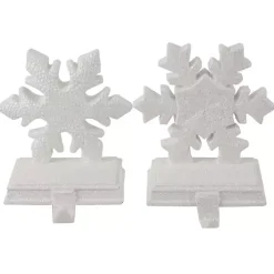 White Glitter Snowflake Stocking Holders, Set of 2