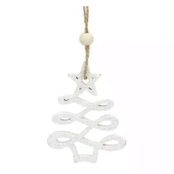 White Glitter Trees Christmas Ornaments, Set of 9