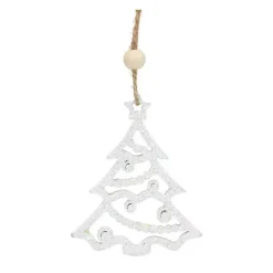 White Glitter Trees Christmas Ornaments, Set of 9