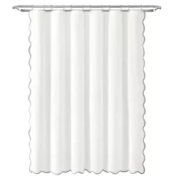 White Gray Scalloped Coastal Shower Curtain