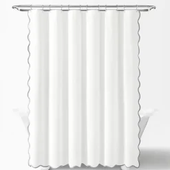 White Gray Scalloped Coastal Shower Curtain