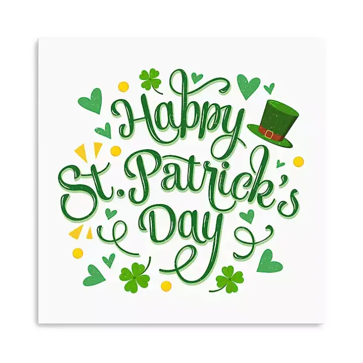 White Happy St. Patrick's Day Canvas Art Print