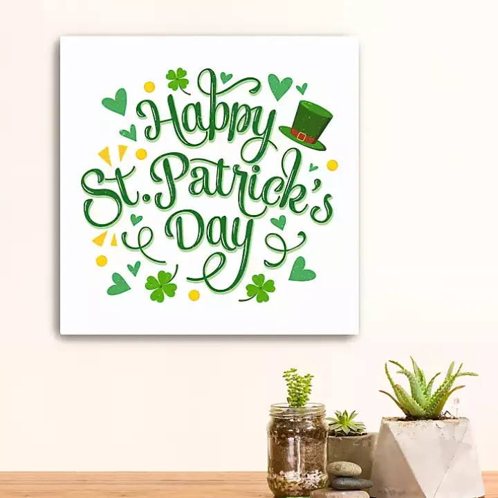 White Happy St. Patrick's Day Canvas Art Print