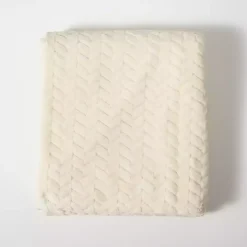 White Heavenly Herringbone Plush Throw