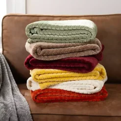 White Heavenly Herringbone Plush Throw