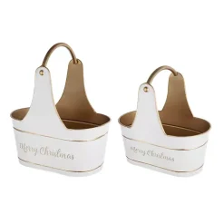 White Iron Merry Christmas Baskets, Set of 2