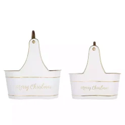White Iron Merry Christmas Baskets, Set of 2