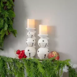 White Jingle Bells Candle Holders, Set of 2