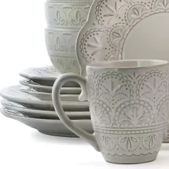 White Lace Embossed 16-pc. Dinnerware Set