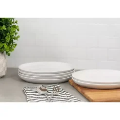 White Linear Salad Plates, Set of 6