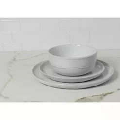 White Linear Salad Plates, Set of 6