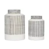 White Lined Ceramic Jars, Set of 2