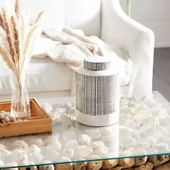 White Lined Ceramic Jars, Set of 2