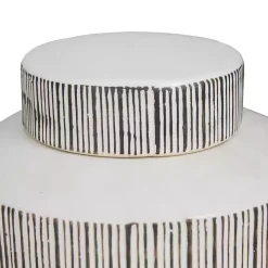 White Lined Ceramic Jars, Set of 2
