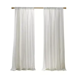 White Linen Blend Curtain Panel Set, 84 in.