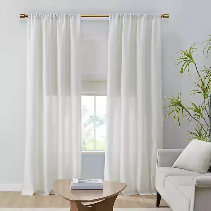 White Linen Blend Curtain Panel Set, 84 in.